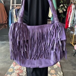B. Makowsky Purple Fringe Shoulder Bag